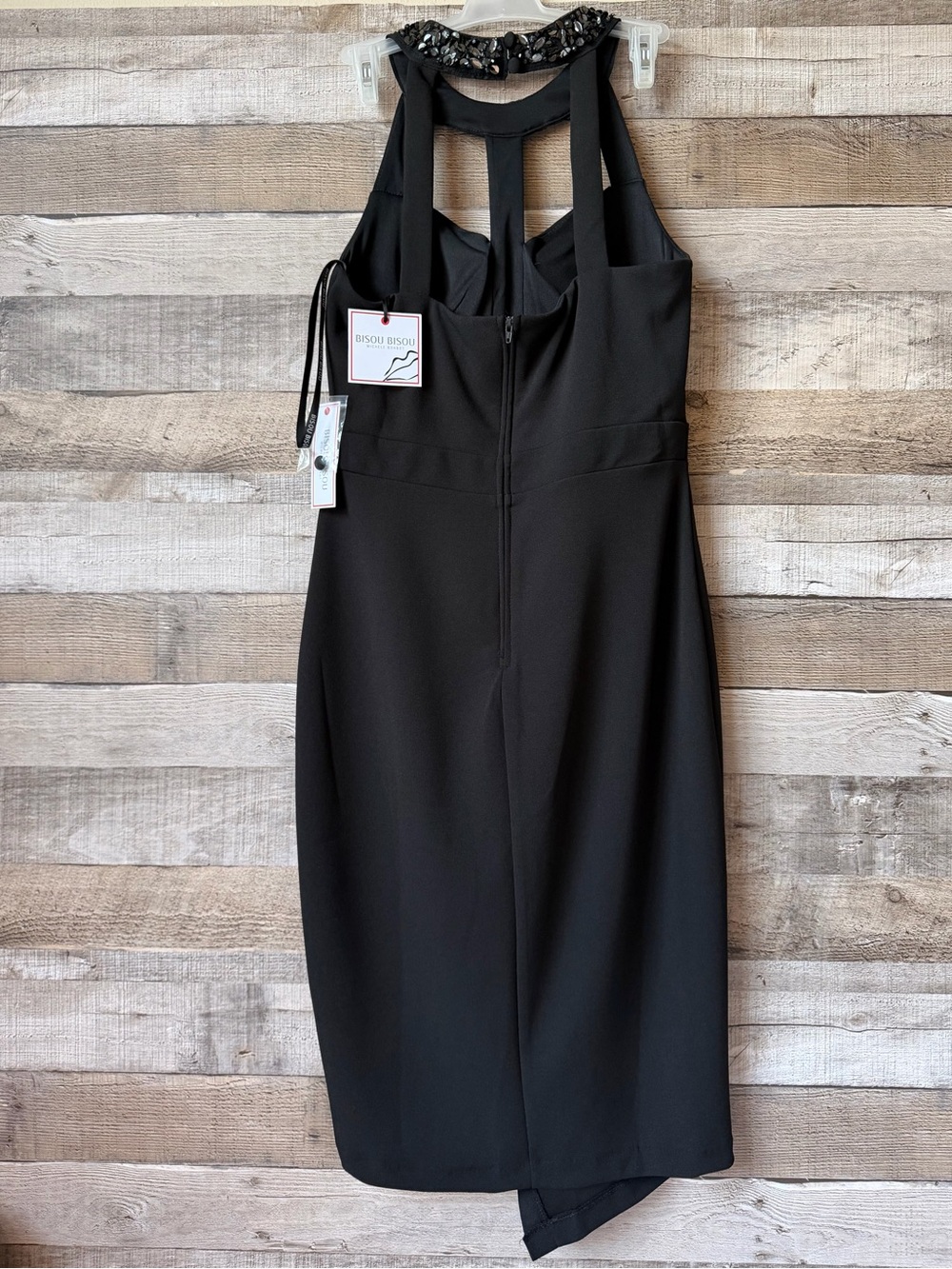 Bisou Bisou Black Beaded Halter Open Back Tulip Hem Cocktail Party Dress NWT Sz4 - Picture 6 of 16